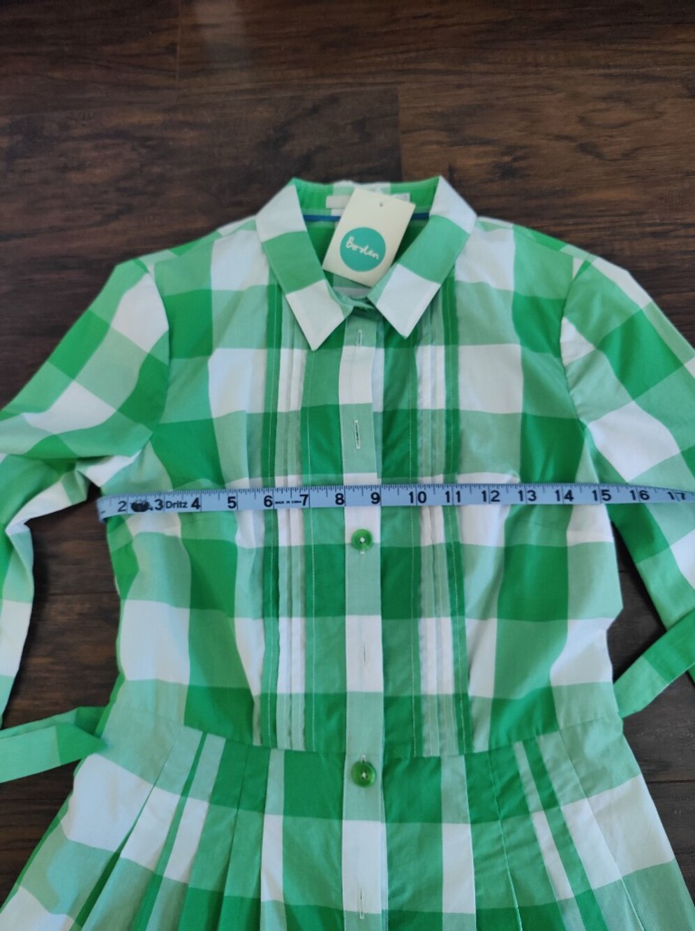 Boden Green and White Gingham Shirt Dress - Picture 6 of 8